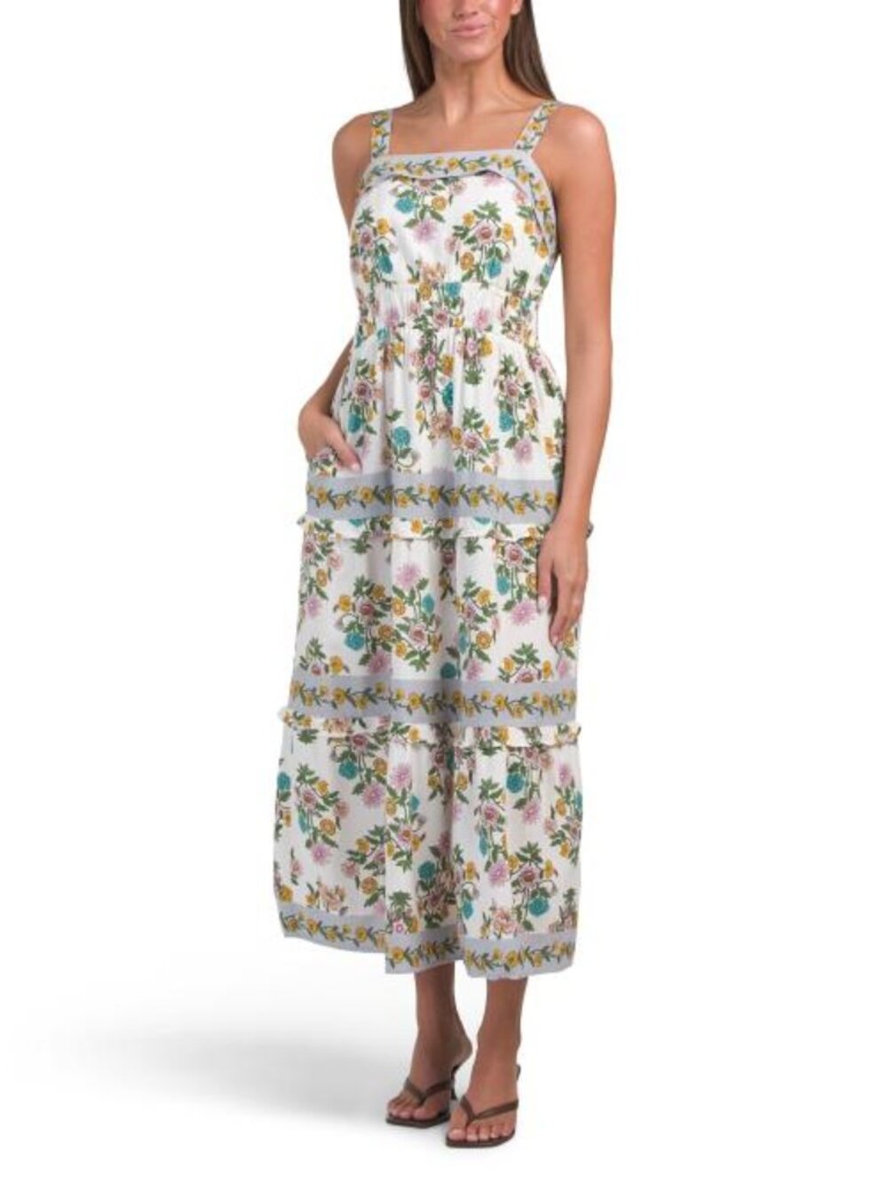 LEA Linen Blend Sleeveless Floral Mixed Print Maxi Dress